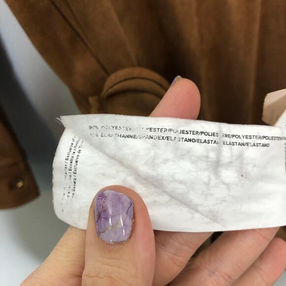 Joseph Ribkoff Faux Suede Snap Button Front Mini Dress Tunic Long Sleeve Tan 2 - Picture 9 of 10